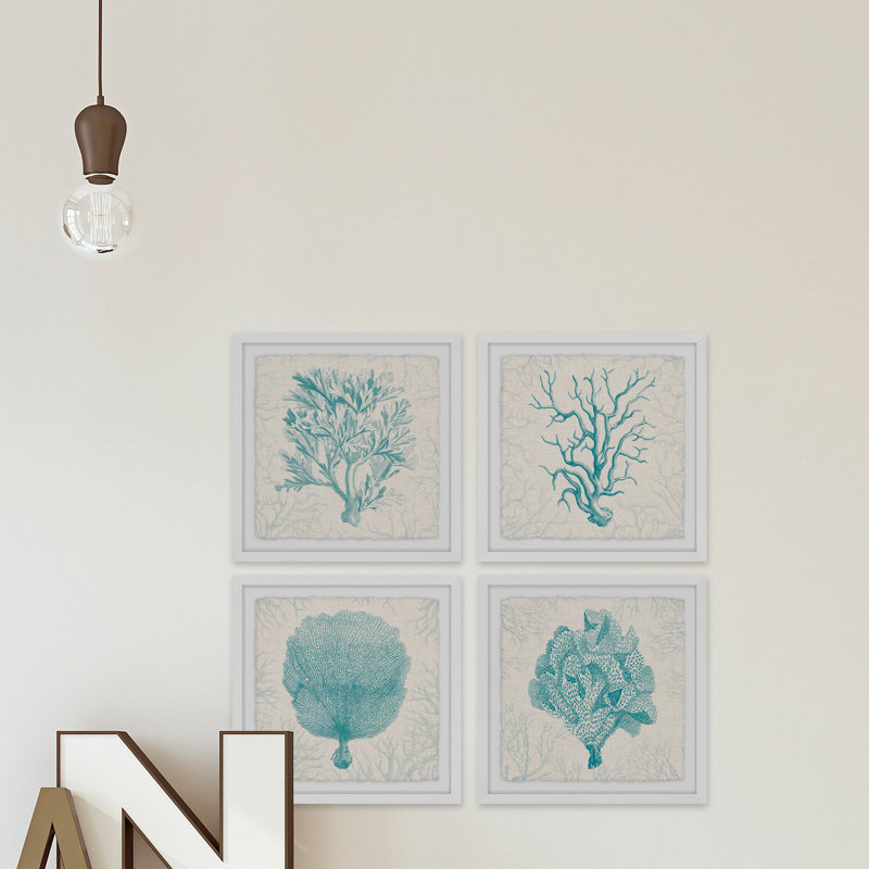 Coral Group Quadrupych - ensemble de 4 reproductions d'art encadrées, H 12 po x l 12 po x P 1,5 po