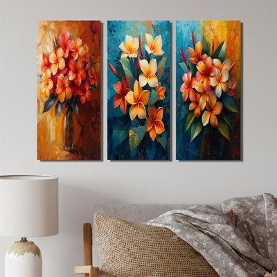 Orange Red Plumeria Vibrant Bouquet Ii I - Plumeria Canvas Prints Collection