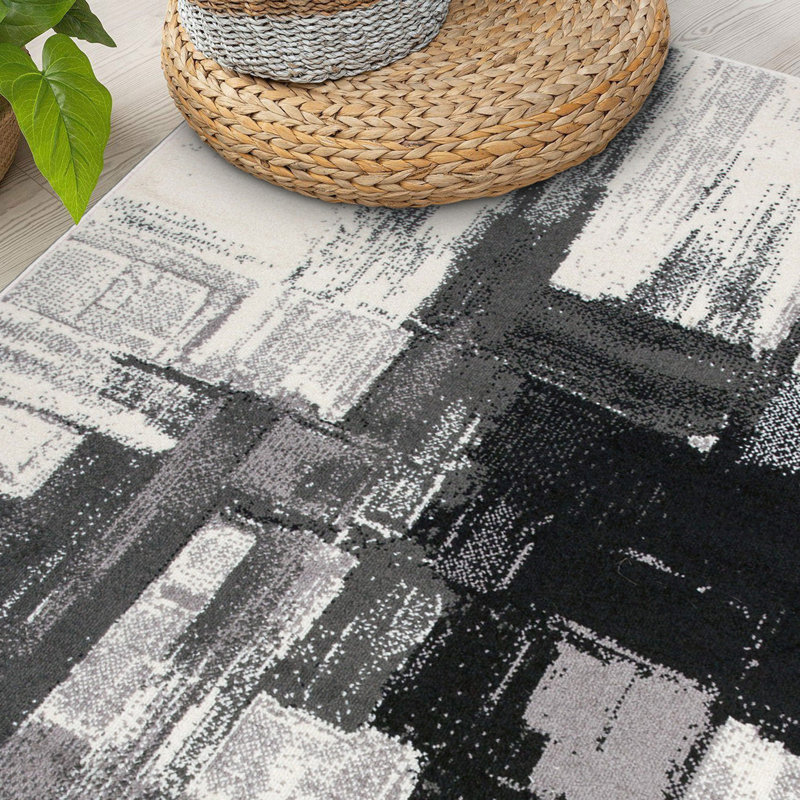 Doucette Abstract Cream/Black/Gray Area Rug, Rectangle 7'10" x 10'
