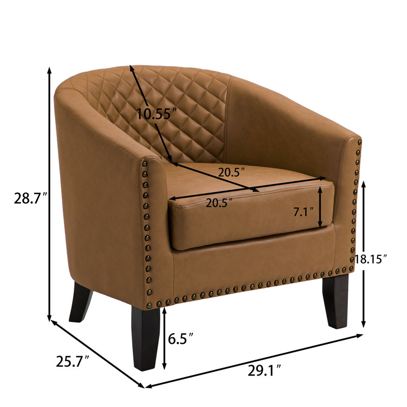 Boney 76.5 Cm Wide Barrel Chair, Coffee Faux Leather