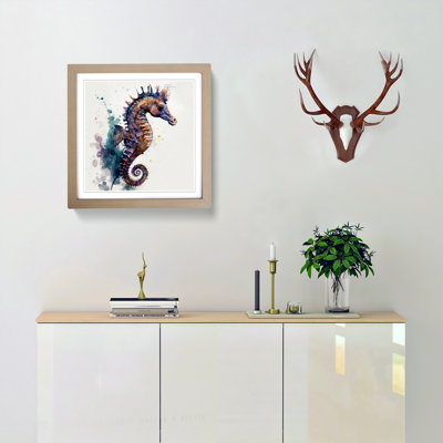 Seahorse Gestural - Single Picture Frame Print on Wood