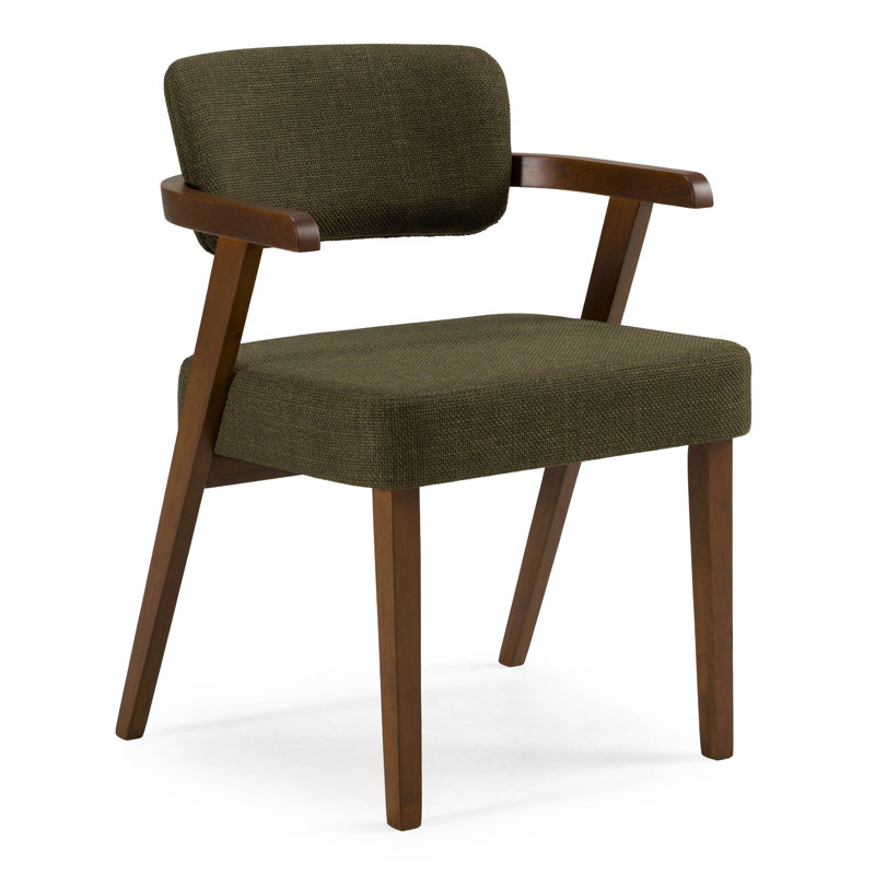 Weybridge - Chaise de salle à manger moderne en tissu vert et noyer de style Mid-Century