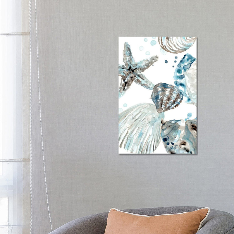 Cerulean Seashells II by June Erica Vess - Wrapped Canvas Painting, 66.04 cm H x 45.72 cm W x 1.91 cm D