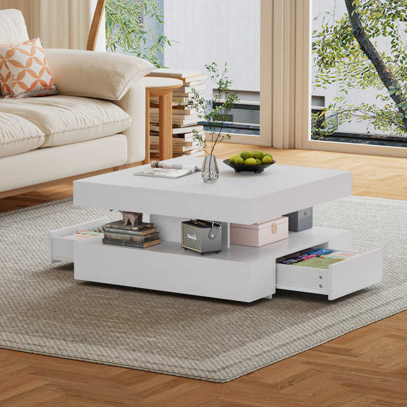 Coralynne Charvez Coffee Table with LED Lighting and Storage, White