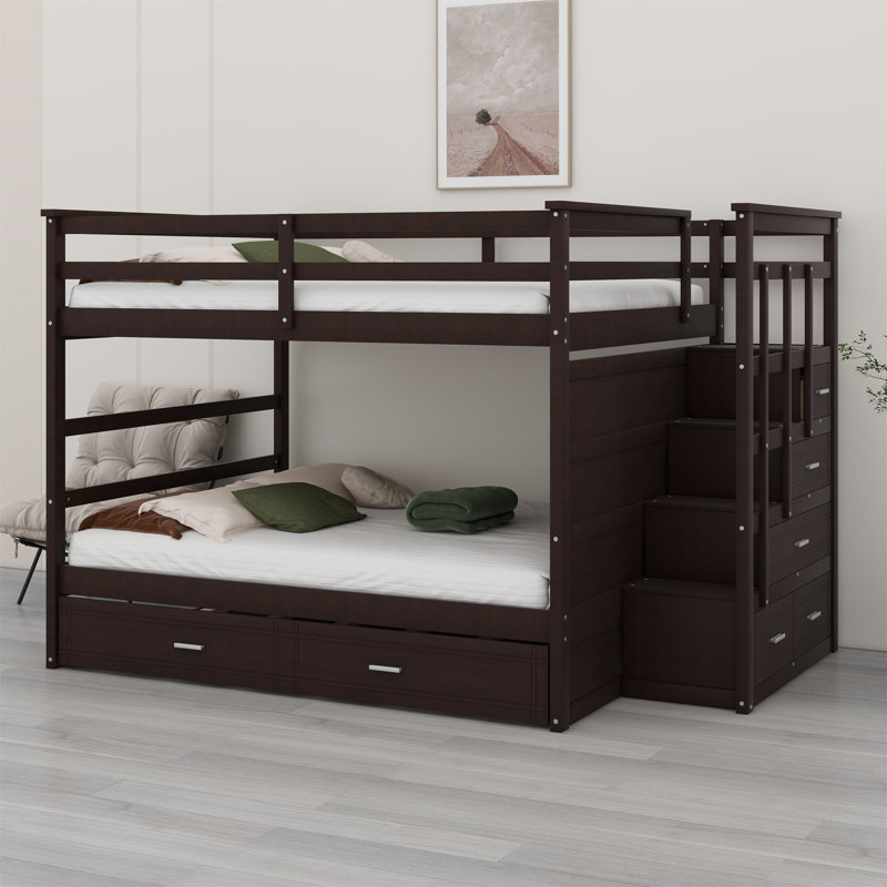 Bunk Bed With Trundle And Staircase, Espresso