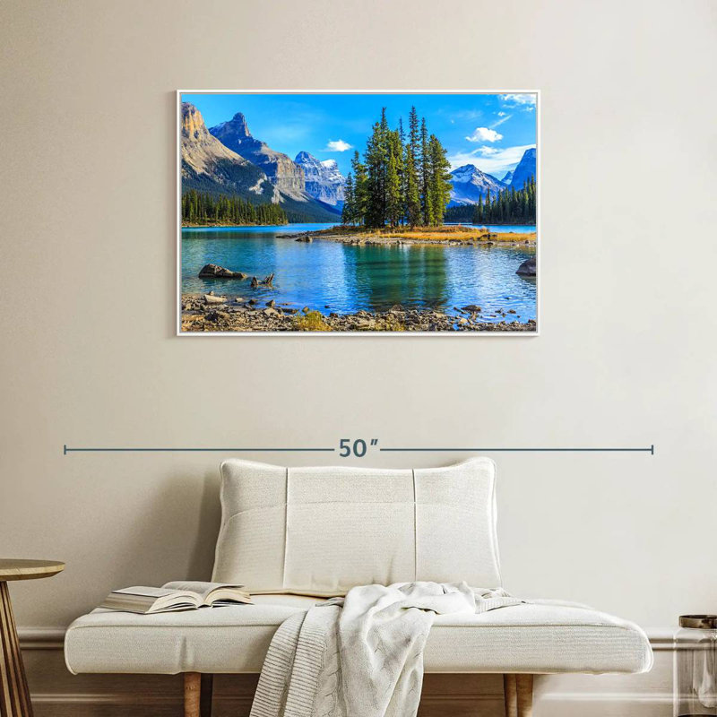 Lac Maligne, Cadre flottant blanc, 37 po x 25 po