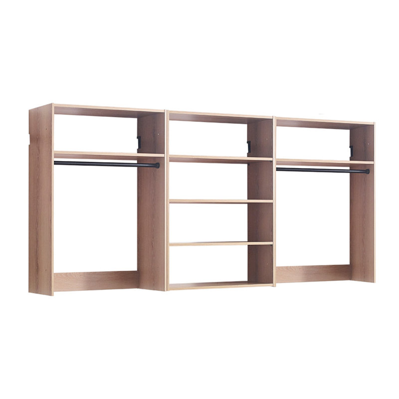 Vedz Walk In Closet W 2 Drawers, 6 Shelves, 2 Hanging Rods, Wood, Black/Oak Brown