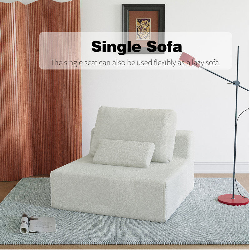 One-seat sofa,Luxury Boucle Floor Couch,Convertible Compressed Couch,Spacious Foam-Filled Sofa for Living Room, Free Combination(Only 1 seat)
