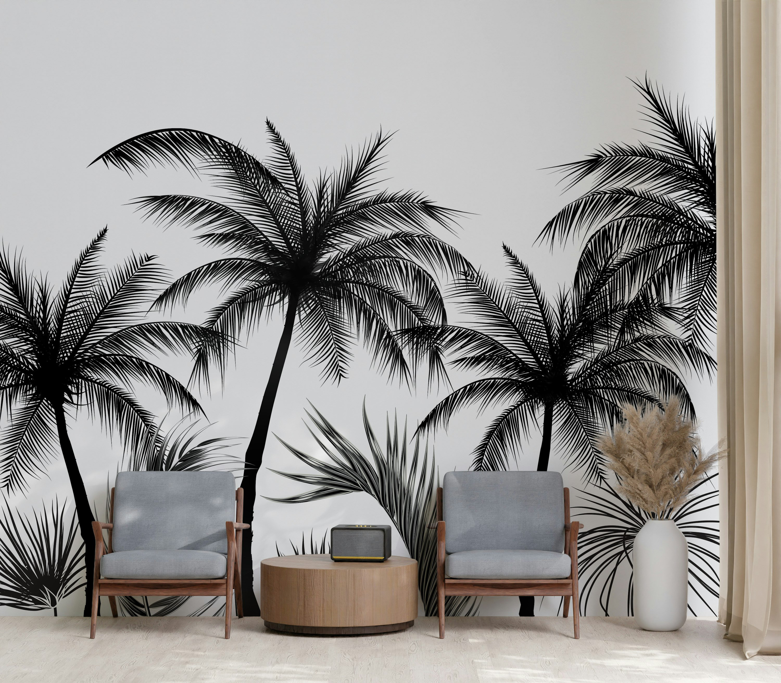 Bay Isle Home™ Black and White Exotic Palm Trees Removable Wallpaper ...