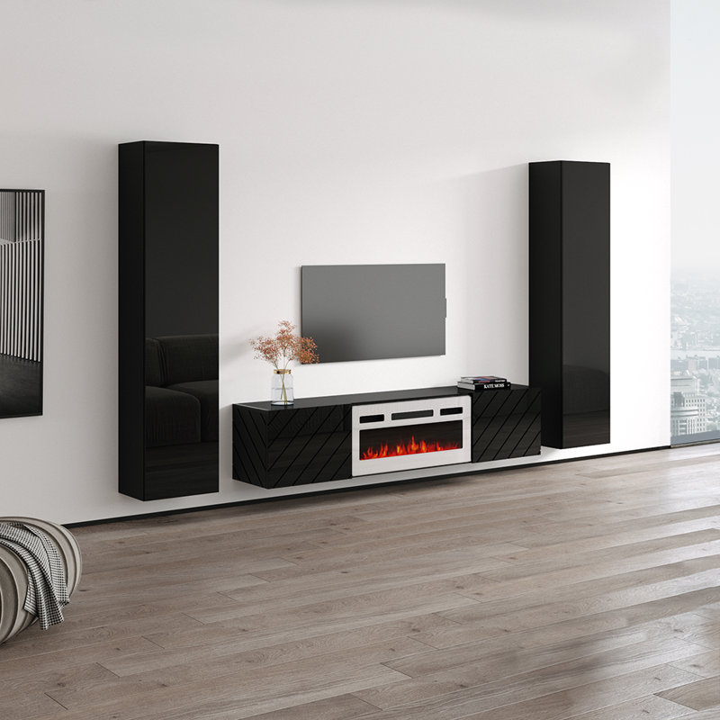 Meuble audio-vidéo flottant noir 103,6 po Luxe-Luxe, Noir