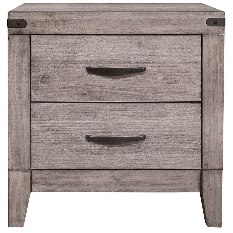 Table de chevet 2 tiroirs pour chambre à coucher - Finition gris-brun, stratifié et table d'appoint en bois gris-brun, tiroirs, corps d'ingénierie