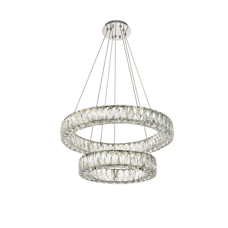 Lustre ovale en cristal 2 lumières Steveson, H 12 po x l 23,60 po x P 23,60 po, Chrome