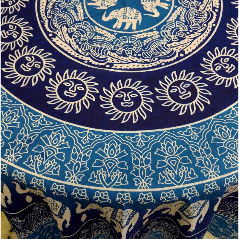 Mntsur 100% Cotton Elephant Tablecloth, Blue