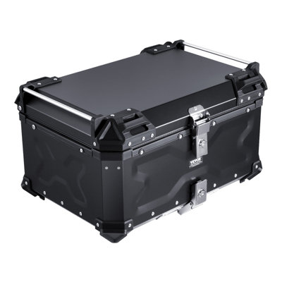 Motorcycle Top Case, Universal Aluminum Alloy Motorbike Tail Box with Leather Lining, 65L Waterproof Detachable Motorcycle Top Box with Lock & Back Cushion, Fit for 99% of Motorcycle Frames