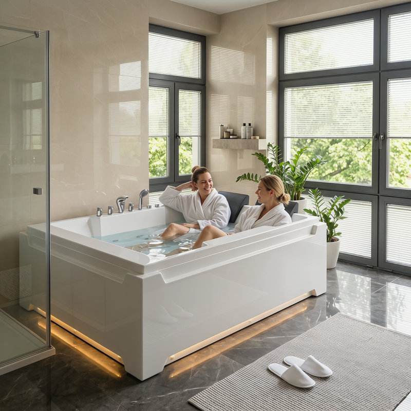 73" Alcove 2-Person Whirlpool Bathtub with 8 Adjustable Jets
