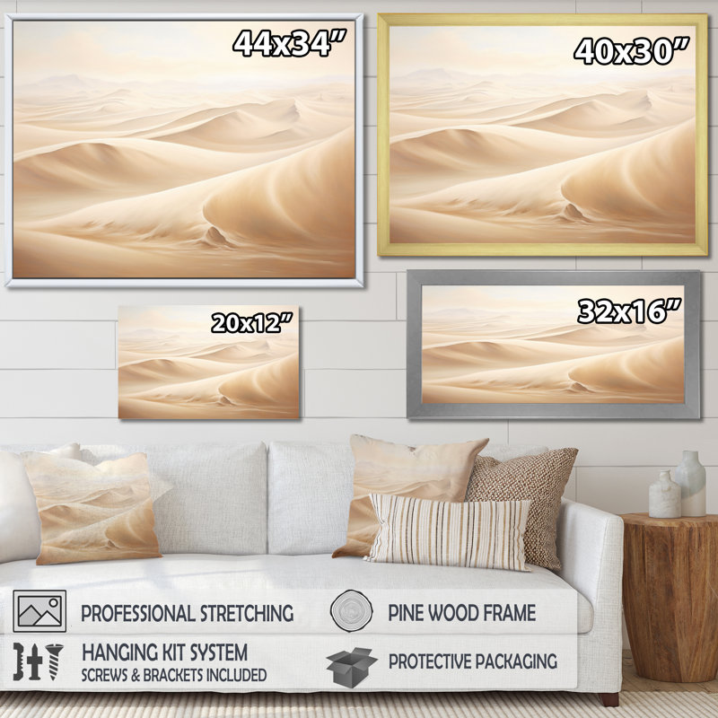 Minimalisme désert sables de sérénité III sur toile, H 16 po x l 32 po x P 1 po, Cadre photo argenté