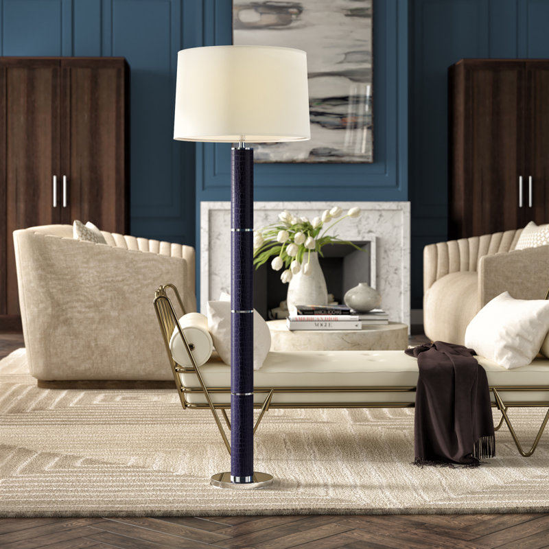 Upper Floor Lamp, Black Faux Croc/Natural Brass