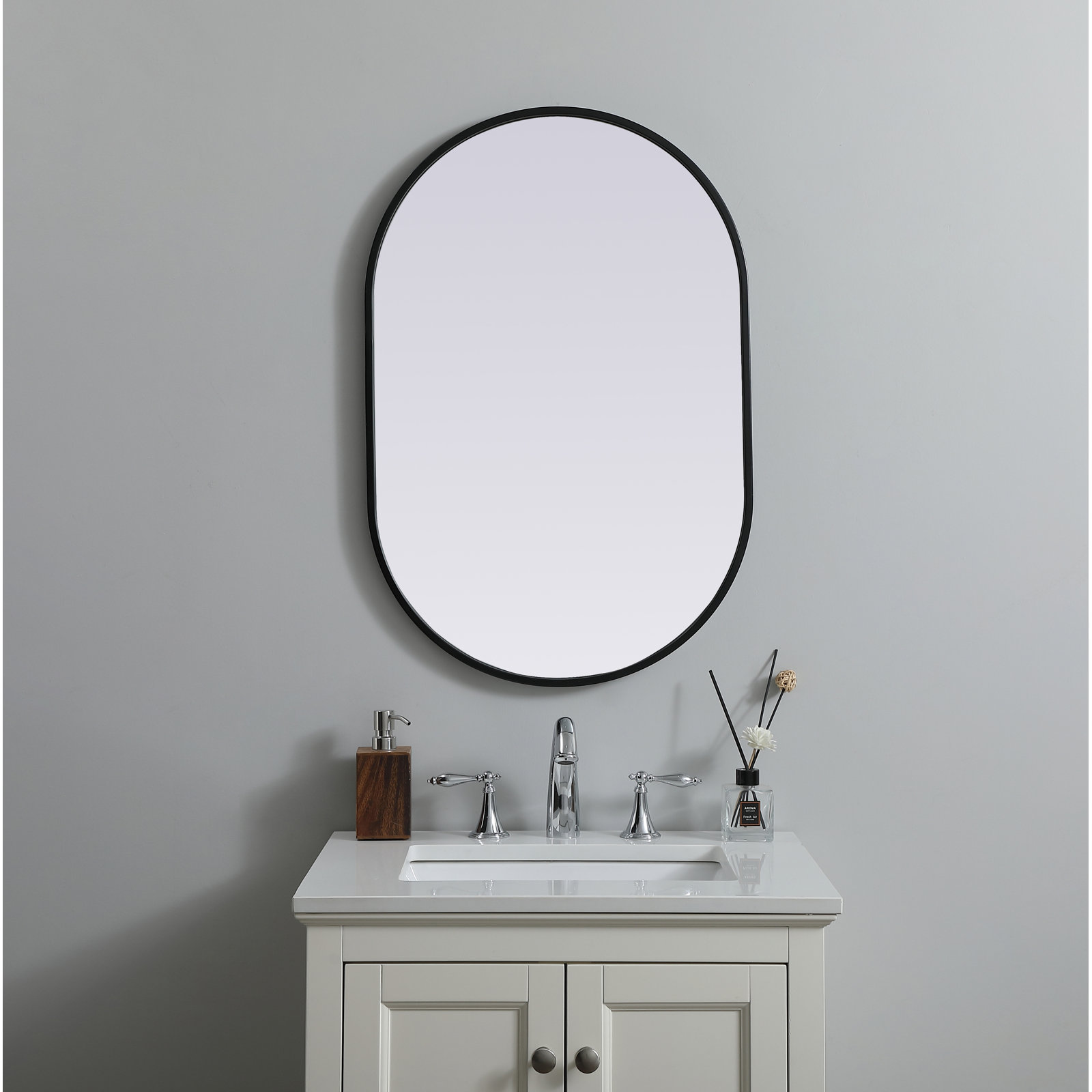 Sabine Metal Pill Wall Mirror, 30" x 20", Black