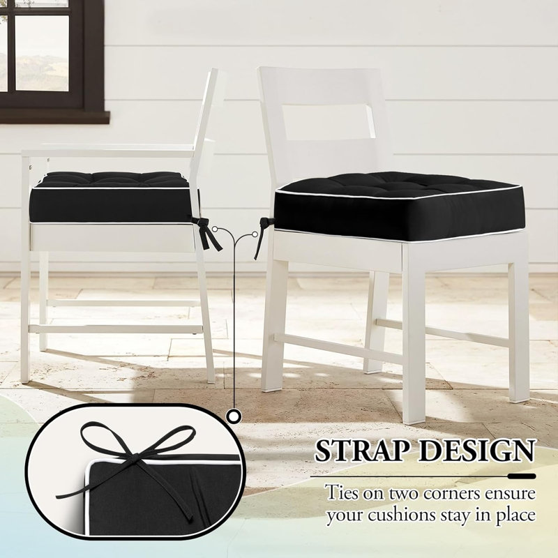 Outdoor Chair Cushions Set of 2, Patio Cushions for Outdoor Furniture.19" x 19", Black