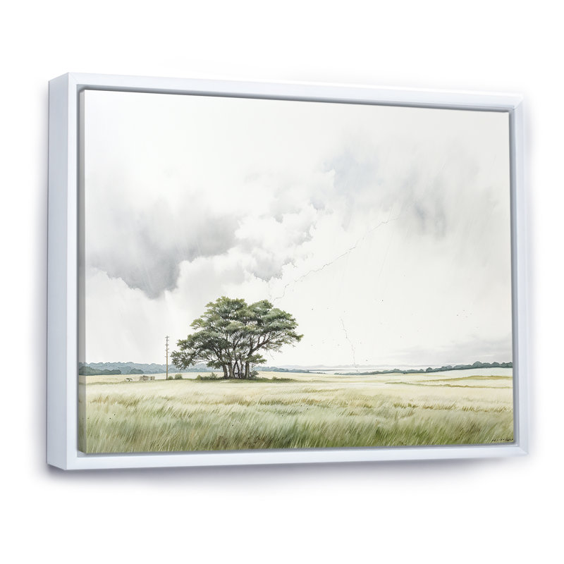 «Gray Lightning Scenery Minimalisme» sur toile, Cadre flottant blanc, H 16 po x l 32 po x P 1 po