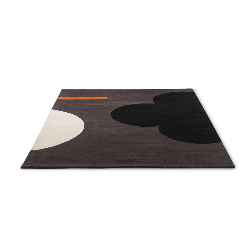 Wool Geometric Area Rug in Graphite/Black/Orange, Rectangle 6'7" x 9'2"