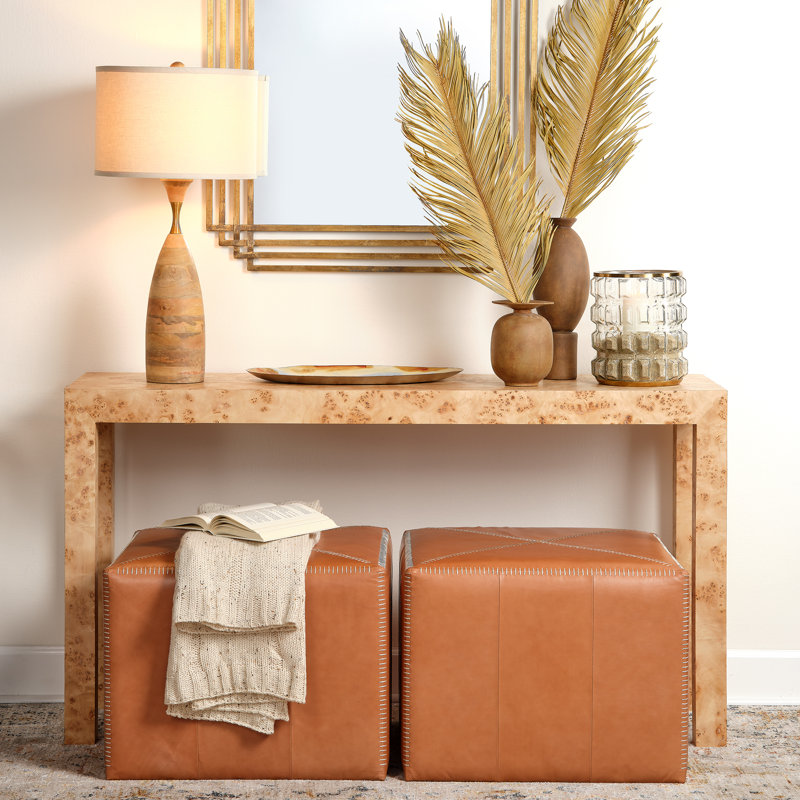 Square Pouf, Large, Buff Leather