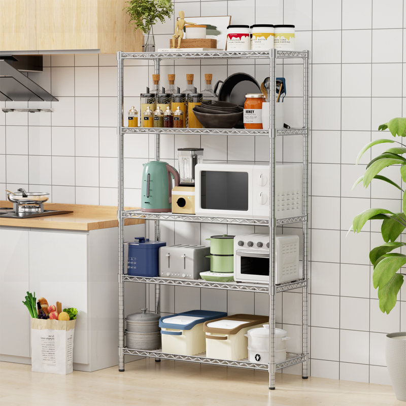 Tablette grillagée polyvalente robuste pour divers espaces et besoins de rangement, Chrome chrome