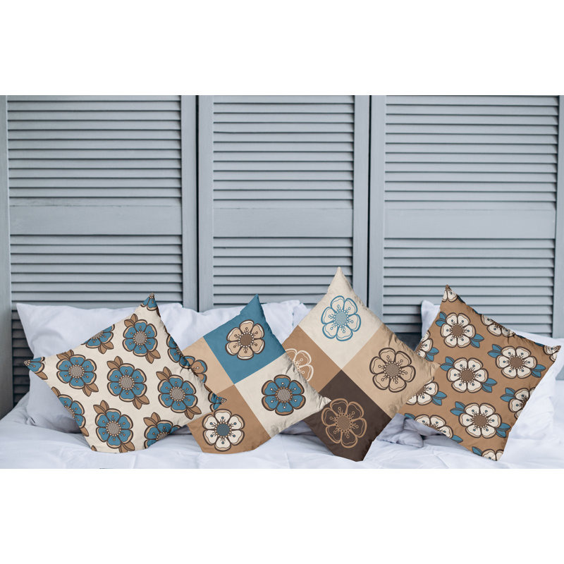 Abstract Pillow Cover, Brown/Blue/Beige, 16" x 16"