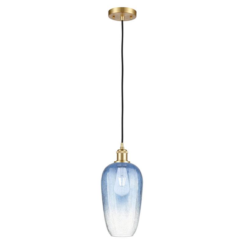 Mini luminaire suspendu à cordon 1 lumière 7 po Ballston - Brookhaven Flute, Bleu saphir, Satin Gold