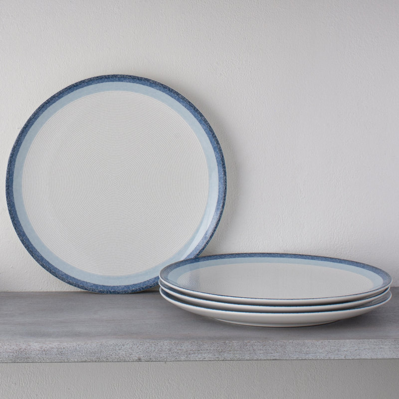 Sky Blue Porcelain Microwave-Safe Dinner Plates, Set of 4
