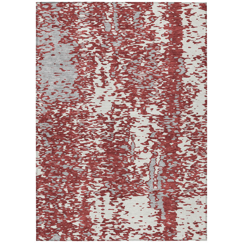 Tapis extérieur lavable abstrait bourgogne et ivoire 3 pi x 5 pi