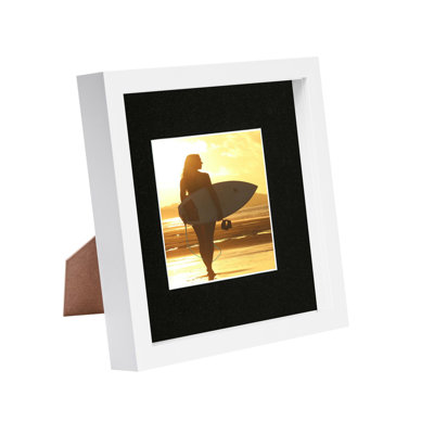 Nicola Spring - 8" x 8" White 3D Box Photo Frame - 4" x 4" Mount - Black