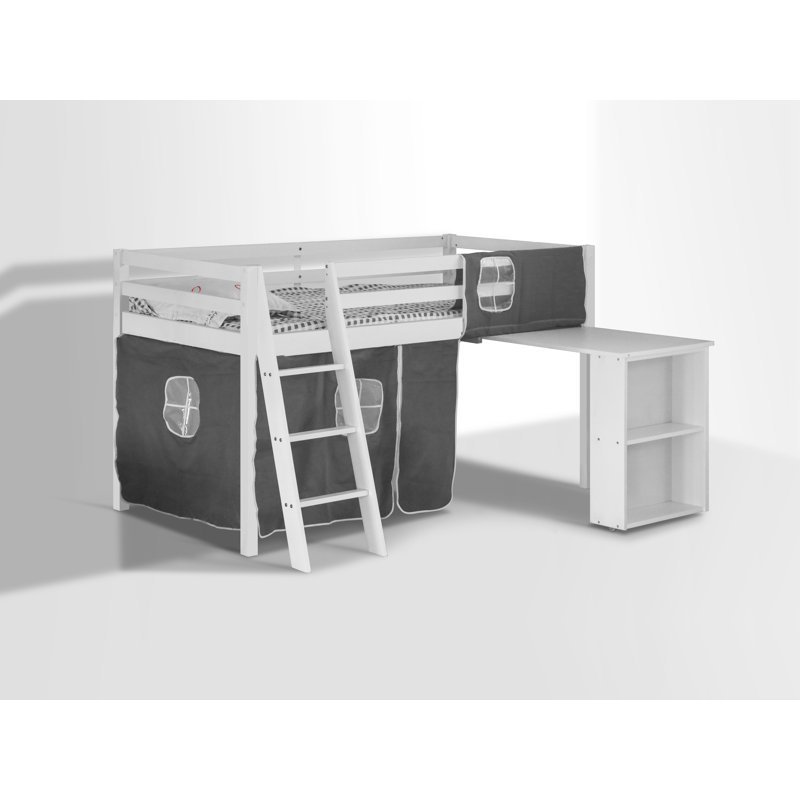 Birch Single Mid Sleeper Bunk Bed and Mattress with Shelves, White