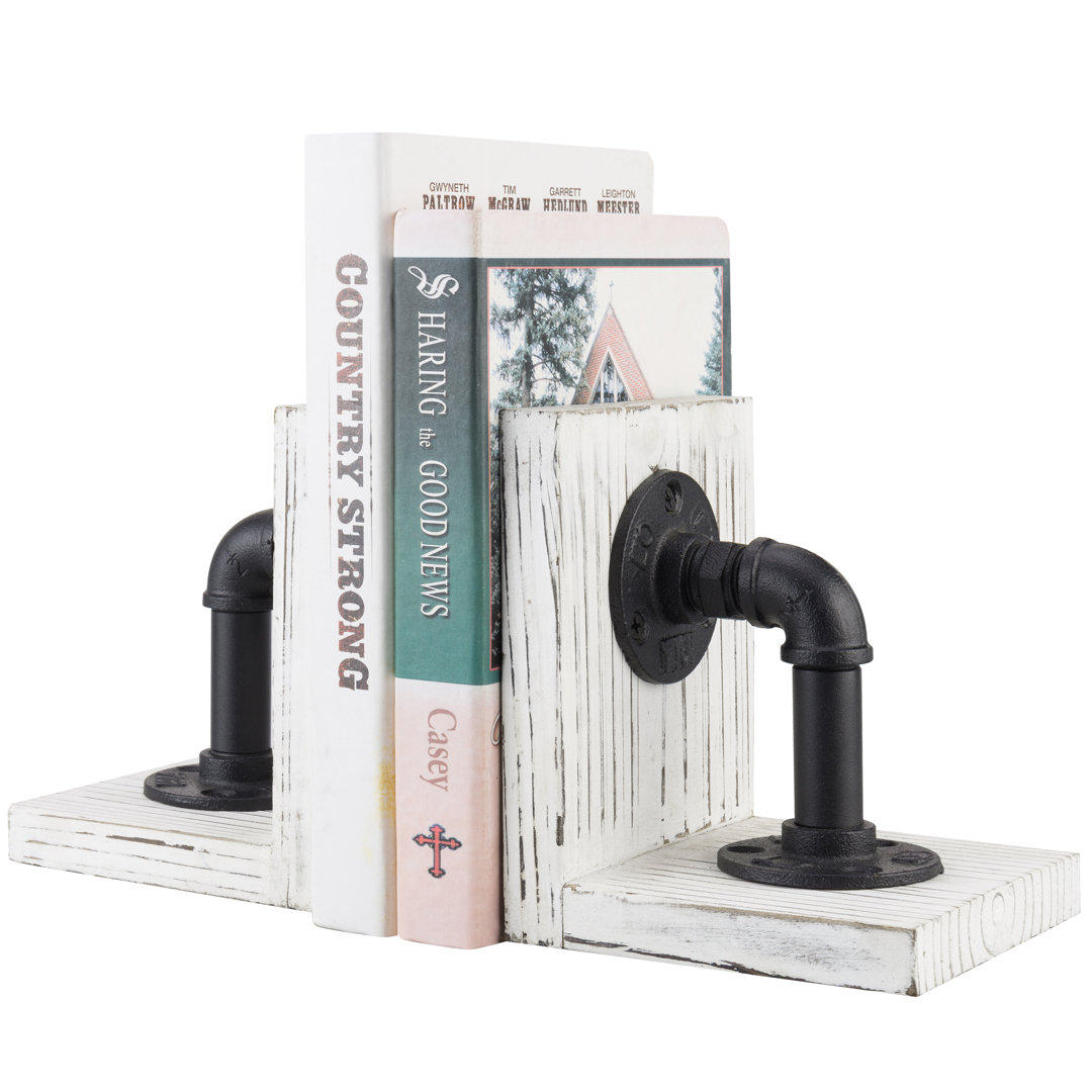 Metal Pipe Rustic Wood Decorative Bookends (Set of 2) Williston Forge