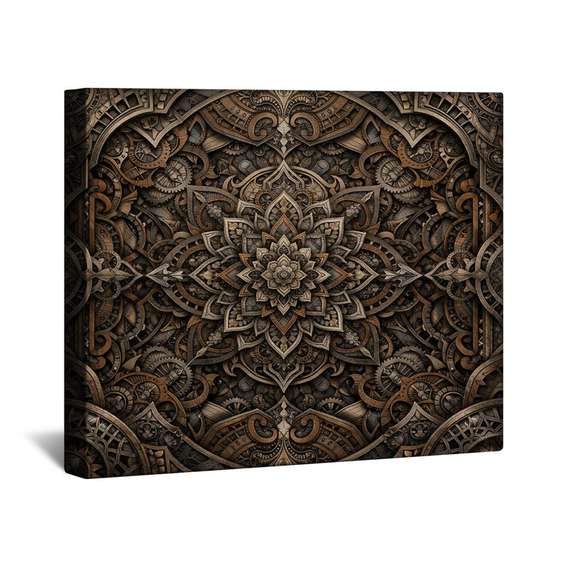 Toile tendue complexe sur toile mandala Steampunk en plusieurs tailles, 24 x 36 inches