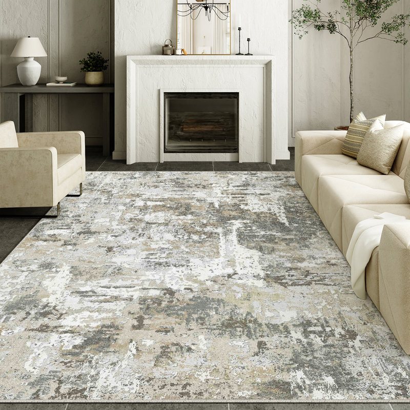 Modern Abstract Washable Area Rug With Non-Slip Backing, Rectangle 9' x 12'
