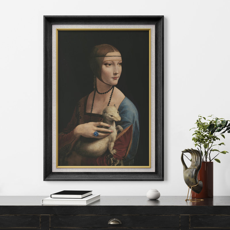 «Lady Ermine Classic Portrait» sur toile, H 36 po x l 26 po, Cadre noir de qualité supérieure