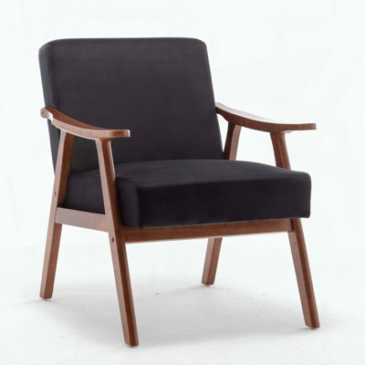 Mid-Century Modern Accent Chair with Velvet (Black)