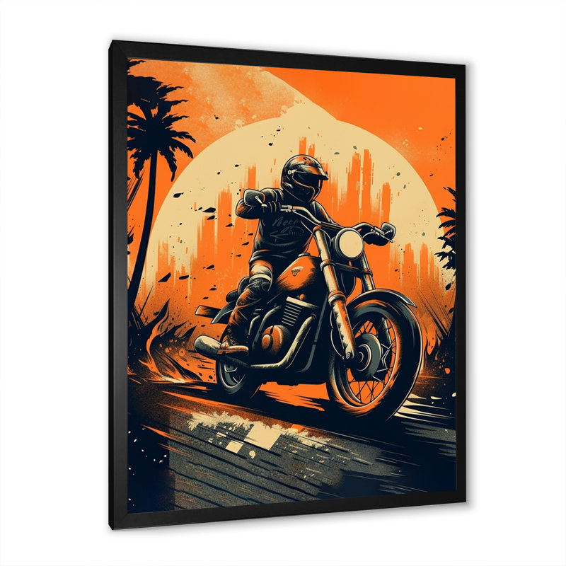 " Motorcycle Roaring Down The Boulevard III ", Black Picture Framed, 32" H x 24" W