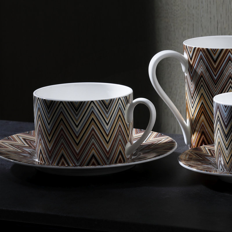 Zig Zag Bone China Teacup, Blue/Cream/White/Red