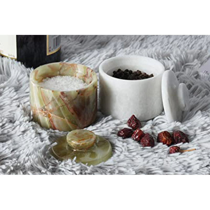 Handmade Marble Salt Sellar Set Of 2 Lidded