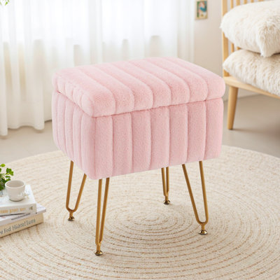 Modern Vanity Stool Chair With 4 Metal Legs And Storage, Multiuse Foot Rest For Makeup Room Bedroom