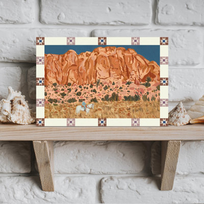 «Desert Cowboy Mountains Tranquil Abstract Contemporary Horse Landscape», reproduction d'art murale