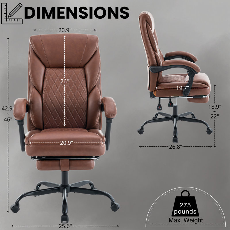 22" Large Seat Ergonomic Executive Chair, Brown