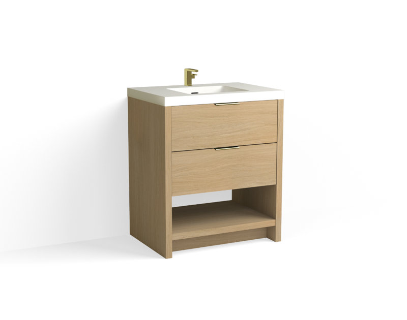 30 in. Handmade Single Vanity, Matte White/Single, Biondo, Satin Brass