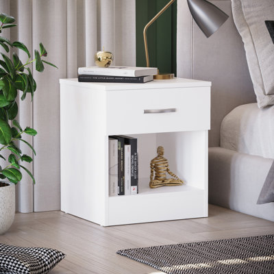 Maybery 1 Drawer Bedside Table With Open Shelf, Bedroom Storage Cabinet