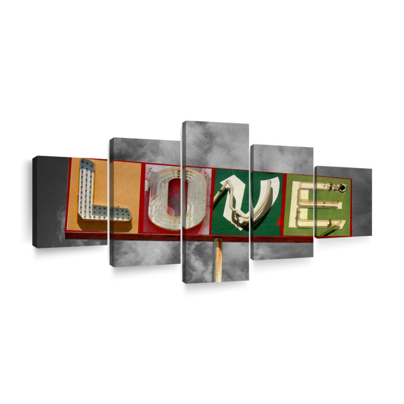 "Love Love", impression sur toile 5 pièces, H 36 po x l 80 po x P 1 po