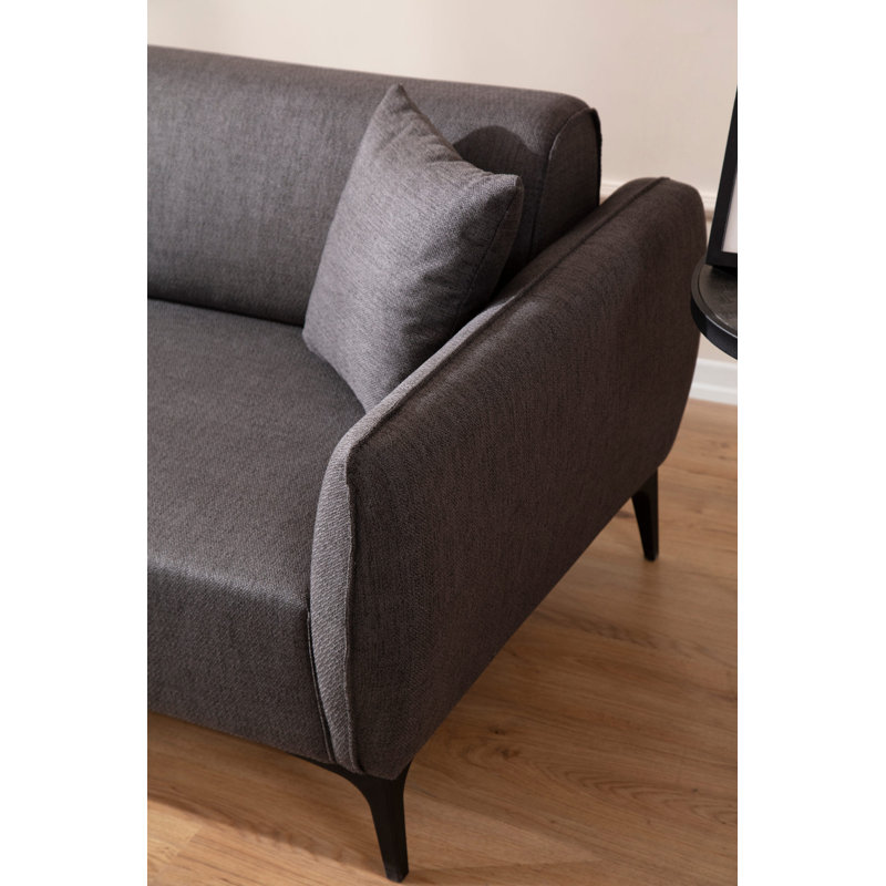Canapé et chaise longue de 106,3 po Rohnert, Mélange de polyester gris foncé, Accoudoir à gauche (vu de face)