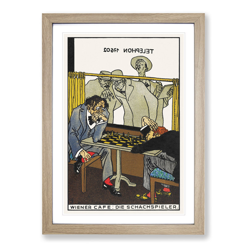 The Chess Players by Moriz Jung - Picture Frame Painting, 65cm H x 48cm W x 2cm D, Oak Framed