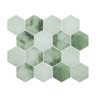11.8" x 10.2" Hexagon Recycled Glass Floor & Wall Mosaic Tile